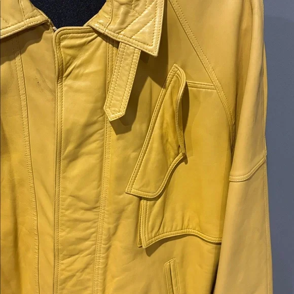 William Barry butter yellow genuine leather jacket zip up and button front - Picture 3 of 8
